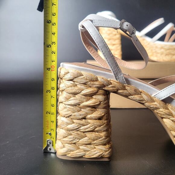 Steve Madden Belise 11 White Leather Strappy Raffia Espadrille Chunky Heels‎ NWB - Picture 7 of 8